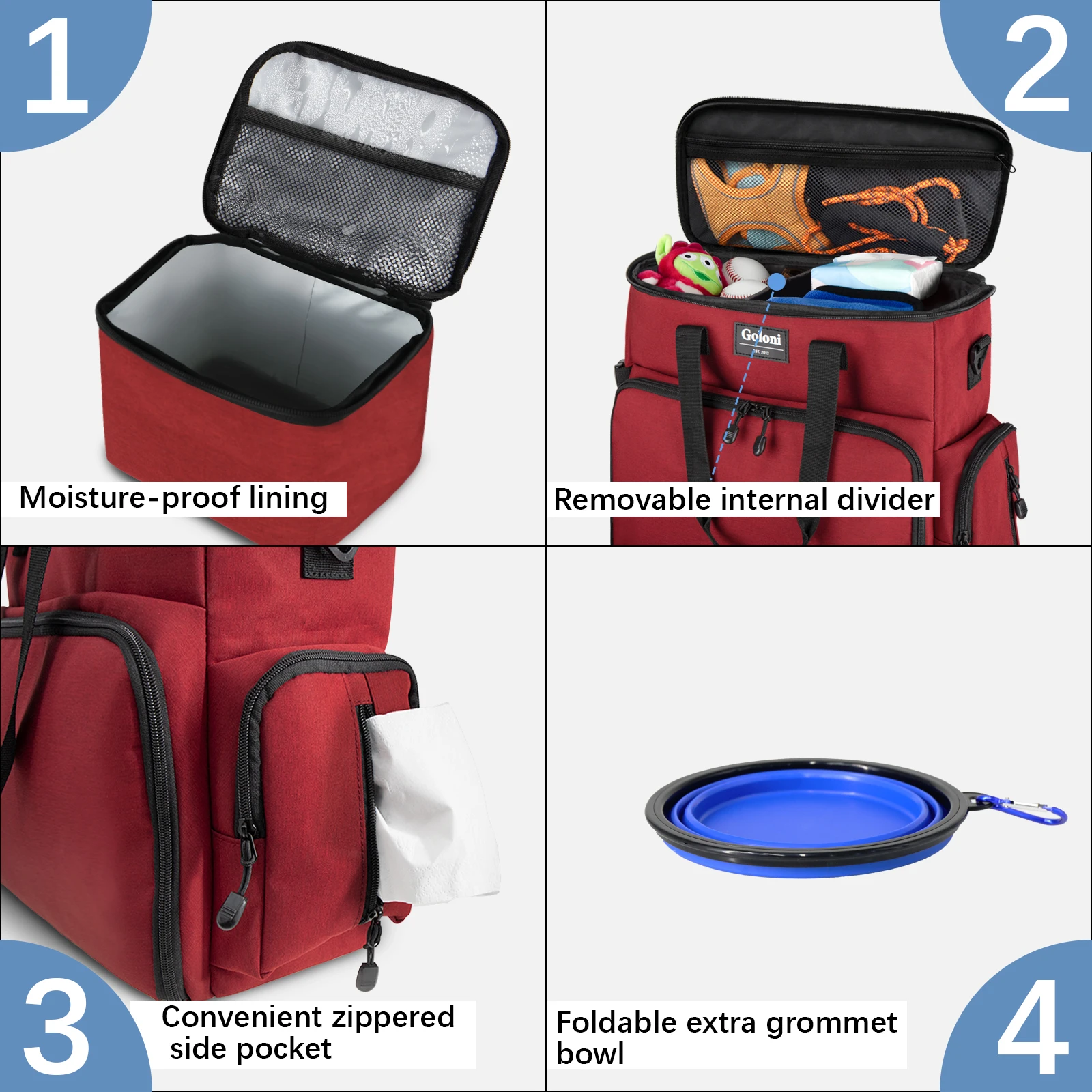 Airline Approved Dog Travel Bag Large Capacity for Pet Accessories, with 2 Collapsible Dog Bowls,2 Dog Food Container,1 P