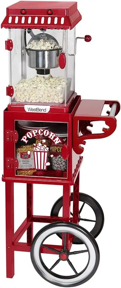 

Wheeled Popcorn Cart with Non-Stick Stainless Steel Popcorn Kettle, Storage Shelf, and Popcorn Scoop for Po