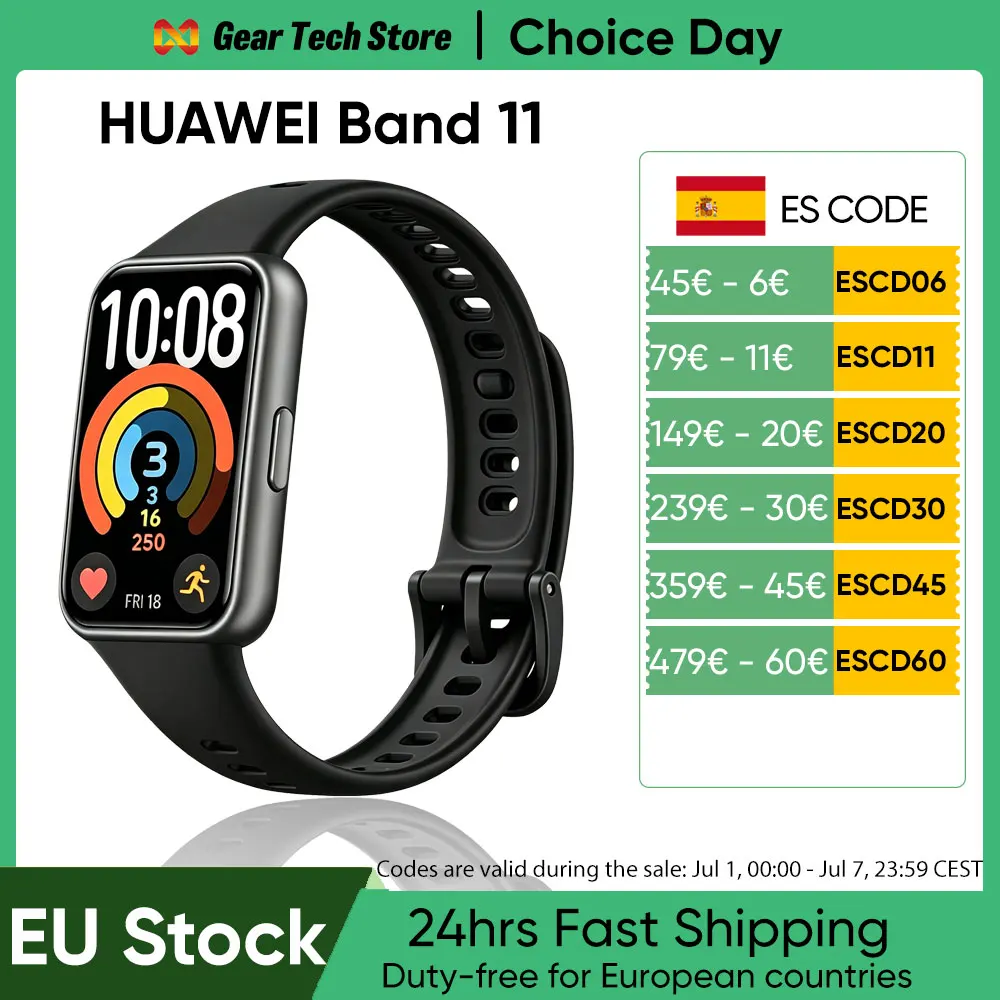 Montre connectée Huawei Band 11, écran Amoled de 1,62 pouces, 5Atm, fréquence cardiaque, Spo, Bluetooth 6.0, Android et iOS