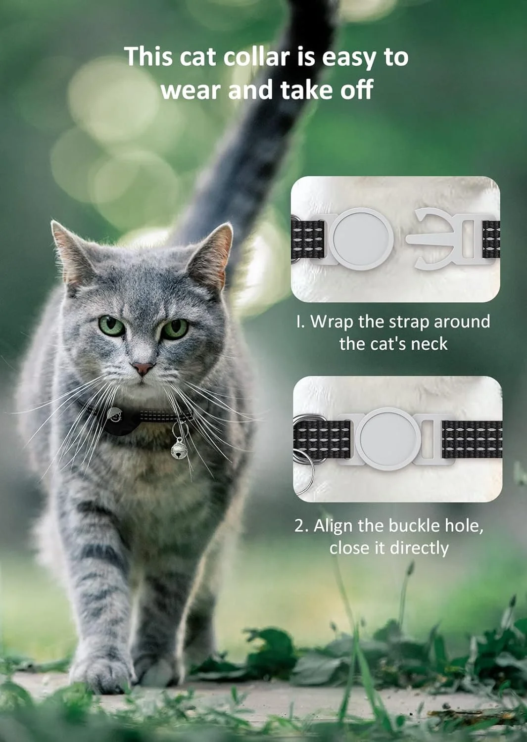 Cat Collar for AirTag Reflective Breakaway Kitten Collars with GPS Tracker Holder and Bell Pet Accessories for Cats Puppies