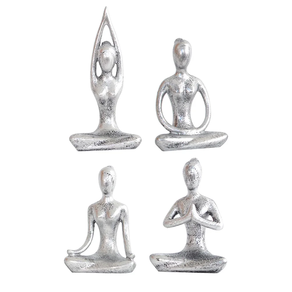 

4 Pcs Girl Ornaments Yoga Figurines Decor Desktop Statue Resin Abstract Sculpture