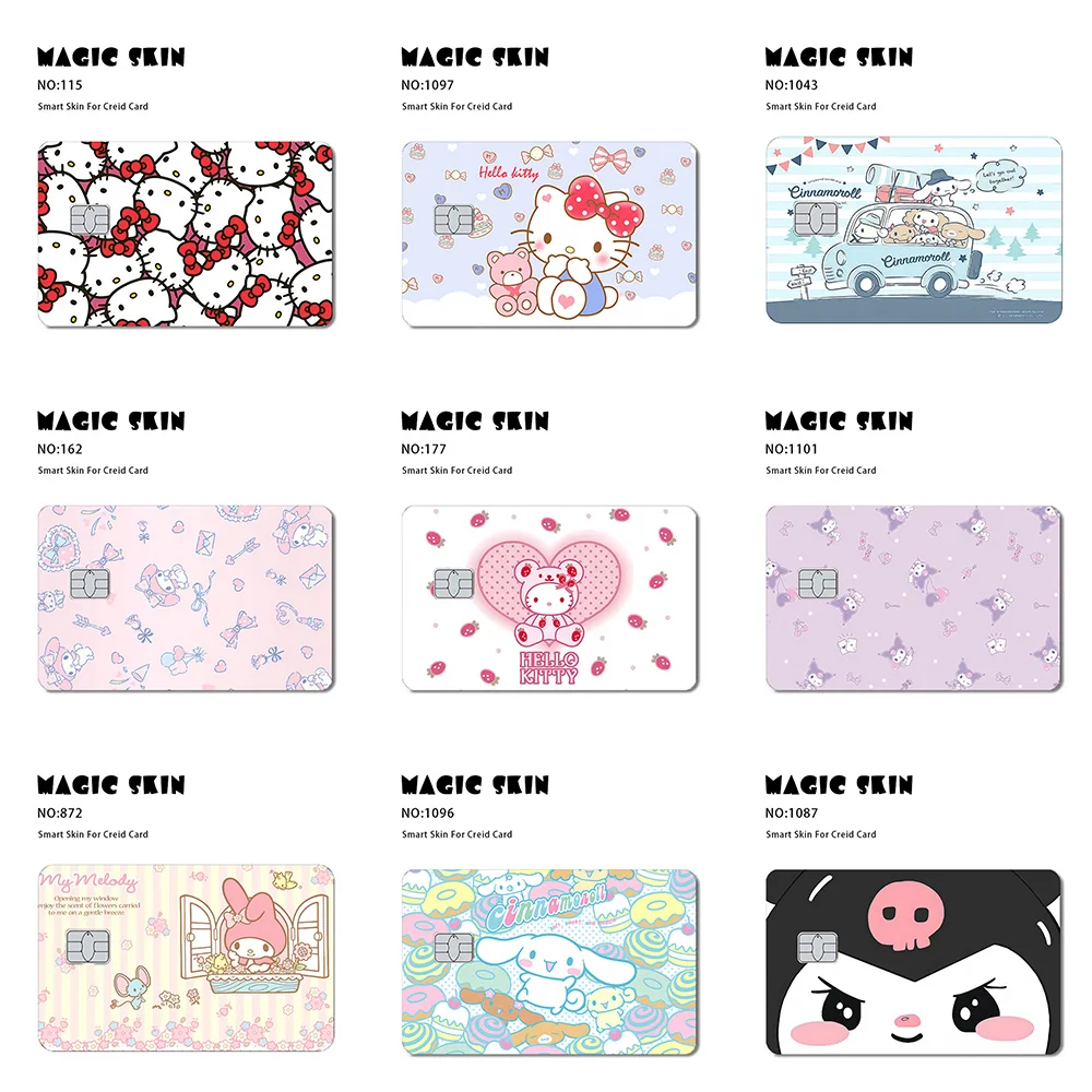 

Kawaii Hello Kitty Cinnamoroll Small Chip Debit Card Film Skin Cartoon Sanrio Melody Bank Cards Waterproof Protective Stickers