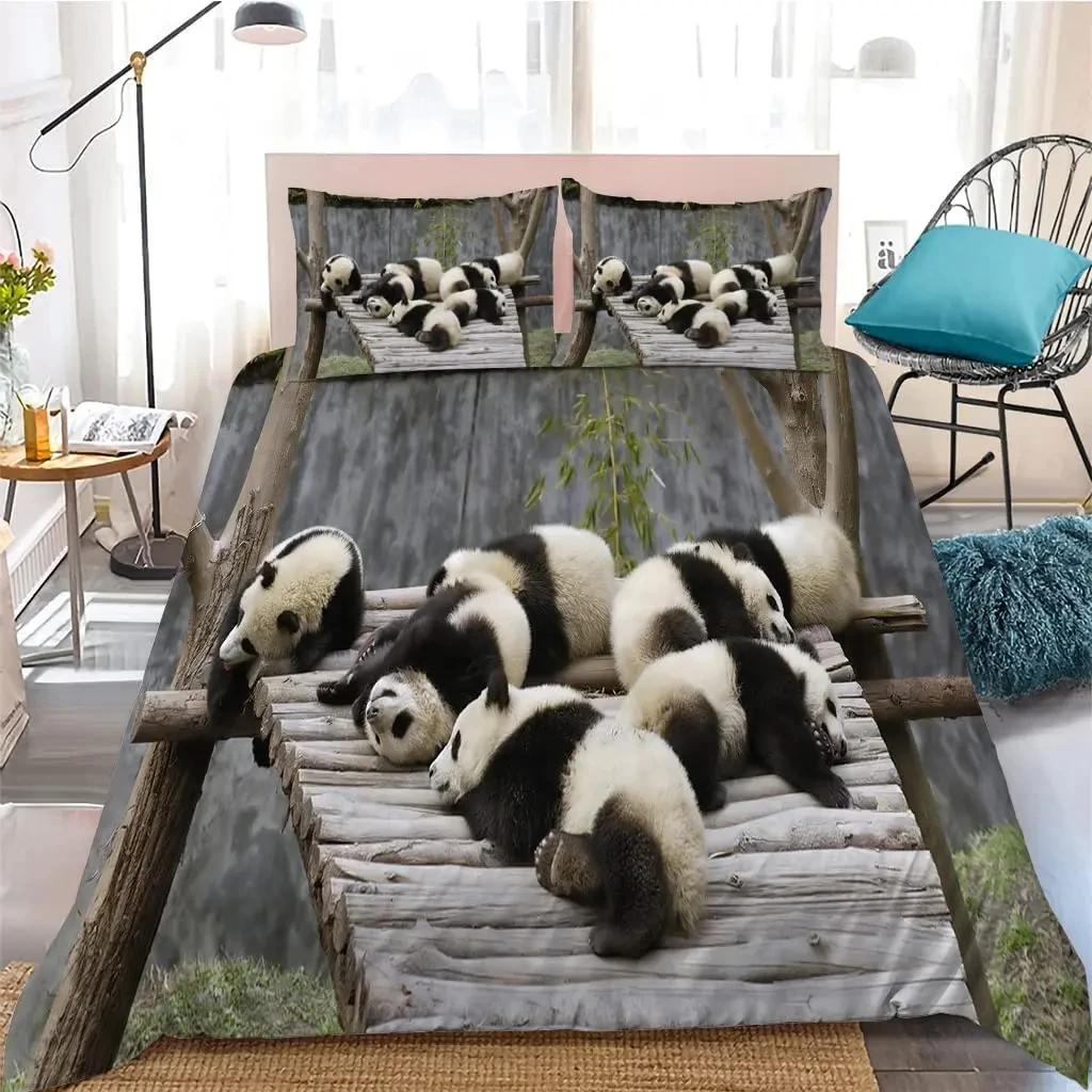 Funny Panda Duvet Cover Twin Queen Size Wild Realistic Animal Comforter Cover Cute Panda Bedding Set for Teen Adult Bedroom Dorm