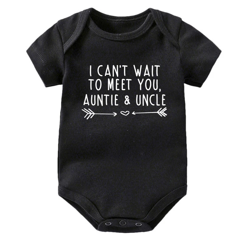 I Can\'t Wait to Meet You Auntie and Uncle Baby Announcement Bodysuits Boys Girls Romper Body Pregnancy Reveal Clothes