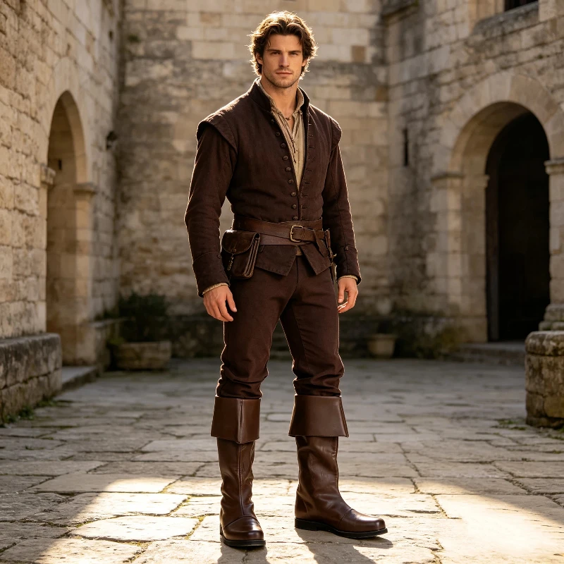 Men Medieval Cuffed High Boots Vintage PU Leather Pirate Boots Renaissance Cosplay Footwear Halloween Carnival Costume Shoes