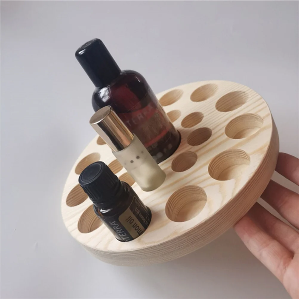 

22 Grids Wooden Essential Oil Storage Box Round Tray Display Stand For Bottle Holder Aroma Organizer Rack Khaki Pcs