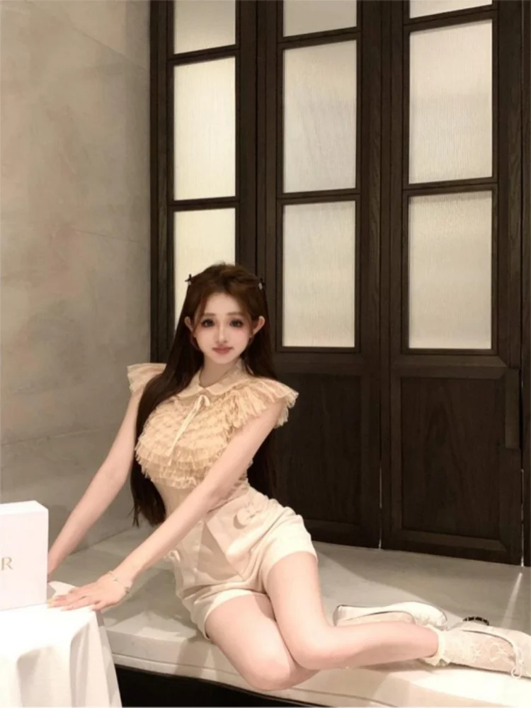 قميص شيفون نسائي بأكمام قصيرة وقصة ضيقة وربطة على شكل فراشة وياقة عصرية وأكمام طائرة للخريف #4