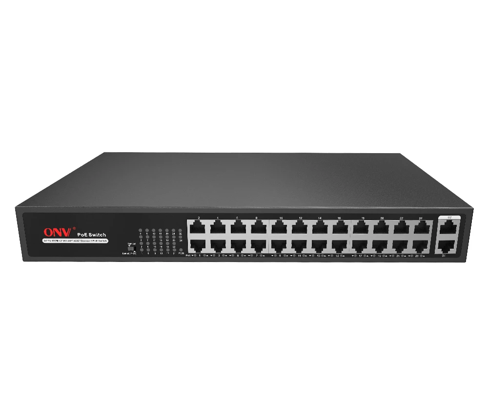 24 Port Fast Ethernet Unmanaged PoE Switch 10/100M Desktop Network Switch with 2 Uplink Ports for CCTV IP Camera