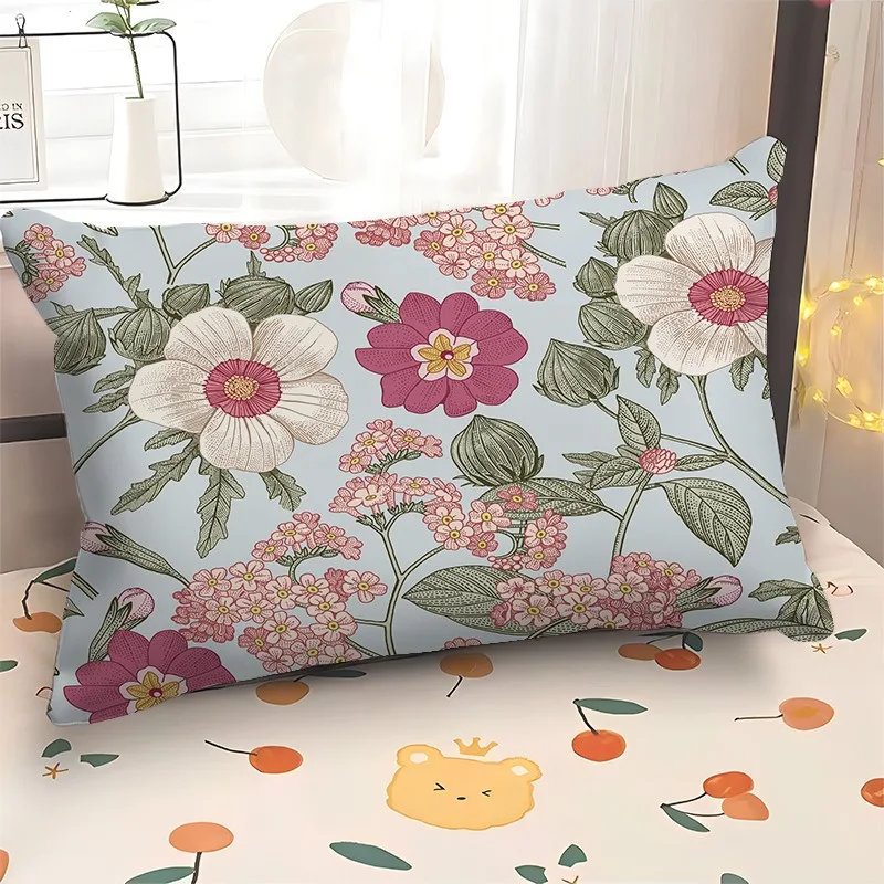 

Vintage Floral Bed Pillowcase Pillow Cover European Pastoral Flower Rectangular Bedroom Bedding Home Decor Peach Skin 30x50cm