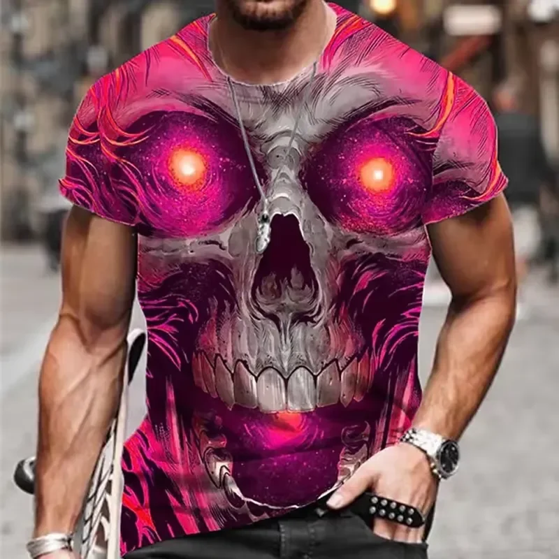 3D Digital Print Men Halloween Sports T Shirt 2026 Neutral Skull Round Neck Short Sleeve Casual Comfortable Fashionable Top