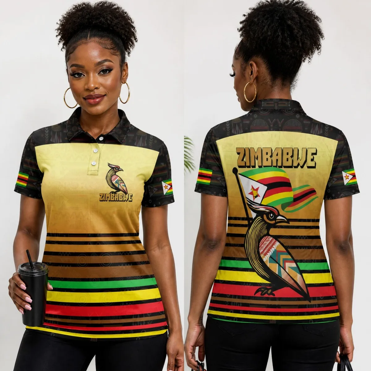 Sommerliche Street-Fashion-Oberteil: Traditionelles Simbabweisches Damen-Poloshirt mit Ethnischem Muster und Kurzen Ärmeln, Lässiges T-Shirt – Detail 6