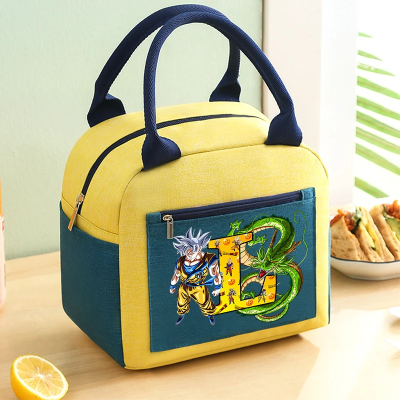 Dragon Ball Goku Lunchtasche für Erwachsene, Thermokühler, niedliche Cartoon-Buchstaben A-Z-Lunchbox, großes Fassungsvermögen, Picknick-, Schule-, Büro-Tragetasche