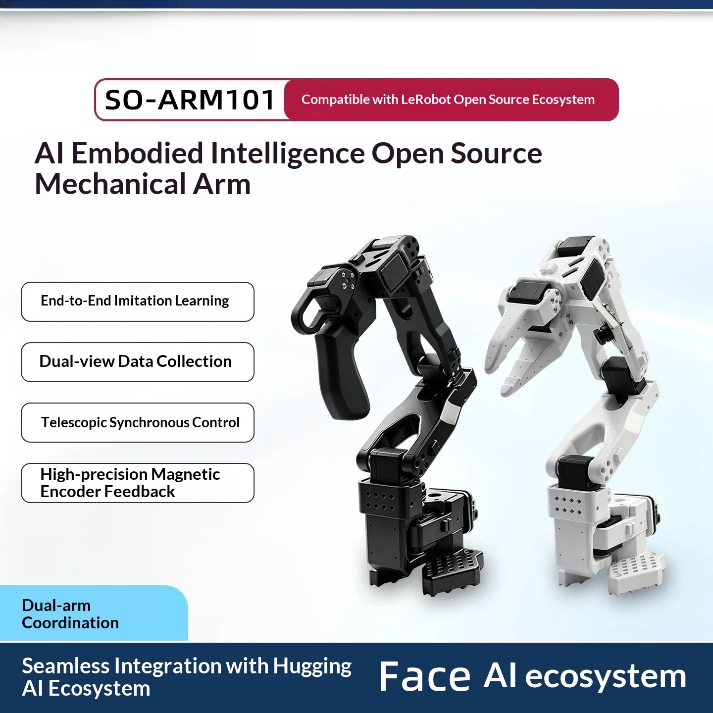 SO‑ARM101 6‑Axis Open‑Source Robotic Arm LeRobot Compatible AI Vision Replay Learning HighPrecision Magnetic Encoder Manipulator
