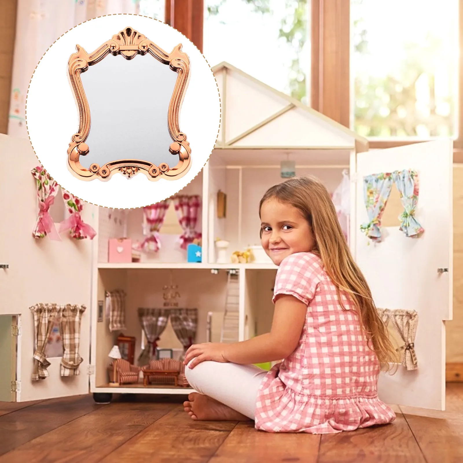

Miniature Mirror for Dollhouse Bathroom Decor Vintage Design Lightweight Plastic Tiny Mirror for Mini Scene Living Room Bedroom