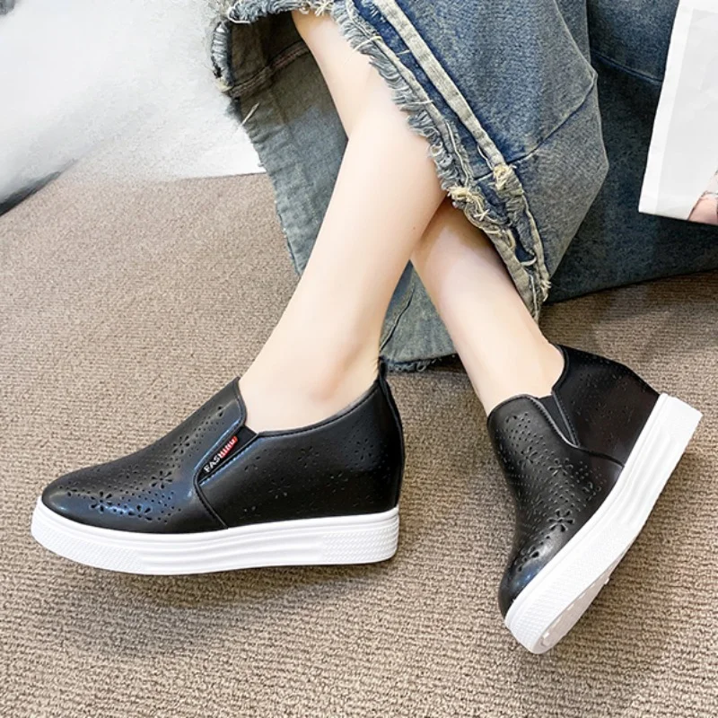 Shoes for Women 2023 Fashion Spring and Autumn Women's Vulcanize Shoes Round Toe Hollow Out Flat Platform Breathable Shoes Women