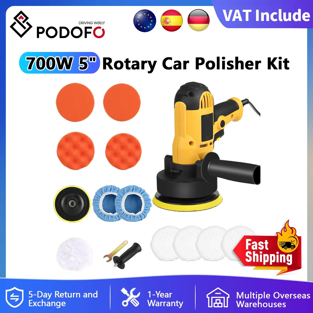Podofo 700W Kit lucidatrice elettrica per auto Velocità 3600 giri/min con tamponi in spugna di lana Utensili rotanti Strumento per lucidatura ceretta automobilistica