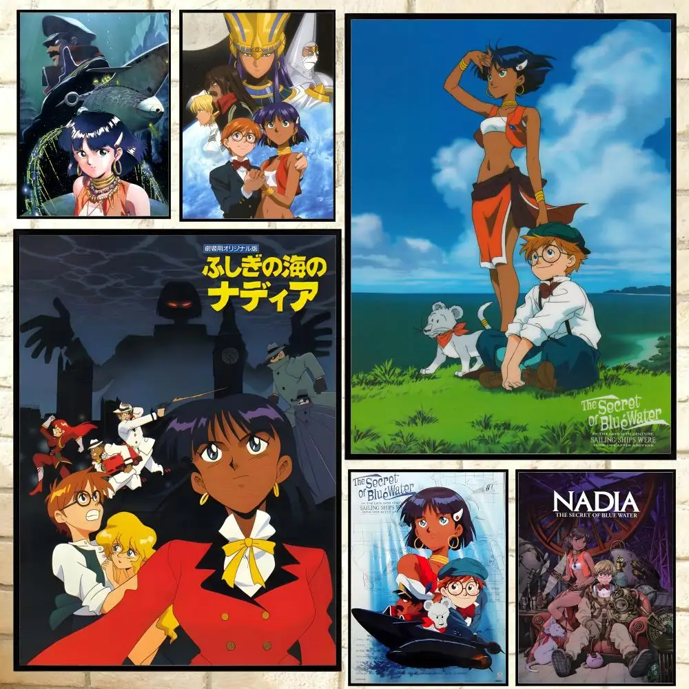 Anime Nadia The Secret of Blue Water Poster Vielseitiges HD-Wasserdichtes Wandbild Selbstklebende Dekoration für jeden Raum Ideales Geschenk