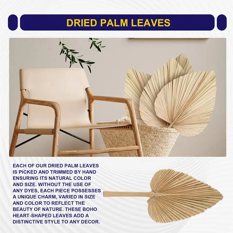 

6 шт. сушеные пальмовые листья, натуральные сушеные пальмовые веера, большое пальмовое копье для свадебного декора в стиле бохо, украшение из тропических пальмовых листьев, прочный S