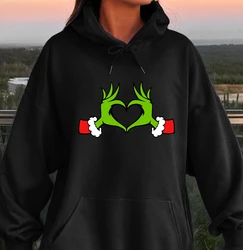 Green Haired Monsters Gestures Are Better Than Love Hoodie Woman Grinch Hoodies Warm Fleece Fur-Liner Women Hoody Casual tops