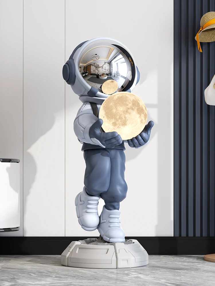 Home Decor Creative Luminous Astronaut Statues Floor Decor Nordic Living Room Large Welcome Sculpture Art Astronaut Lamp Statues