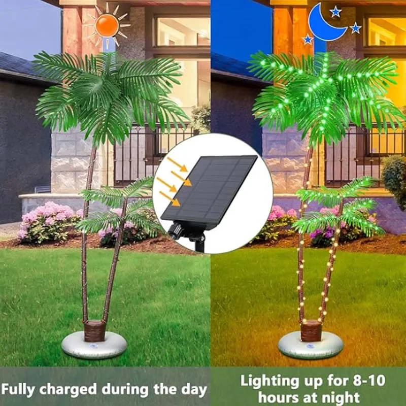 Palmera Solar Artificial, 8 modos de iluminación y temporizador, materiales de alta calidad, fácil de montar, aplicación en interiores y exteriores