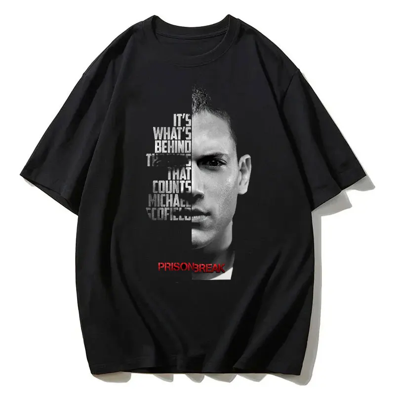 Men Vintage T Shirts Tv Series Prison Break Aesthetic Clothing Michael Scofield Y2k Shirt Streetwear Printed T-shirt Top Cotton