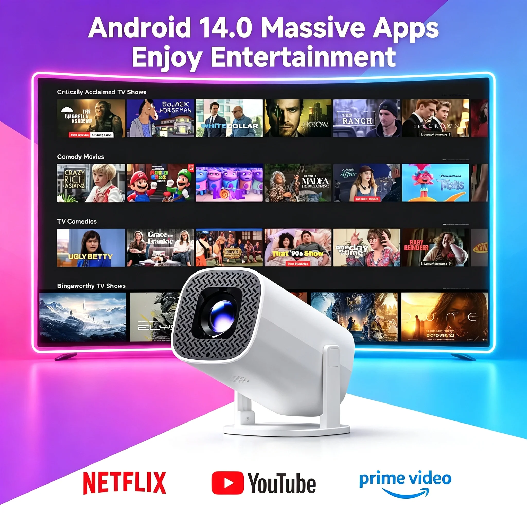 Proyector Portátil P30PRO Android 14 Mini Proyector Inteligente WiFi6 BT50 Soporta 4K 1280 720P Cine en Casa Espejo de Pantalla