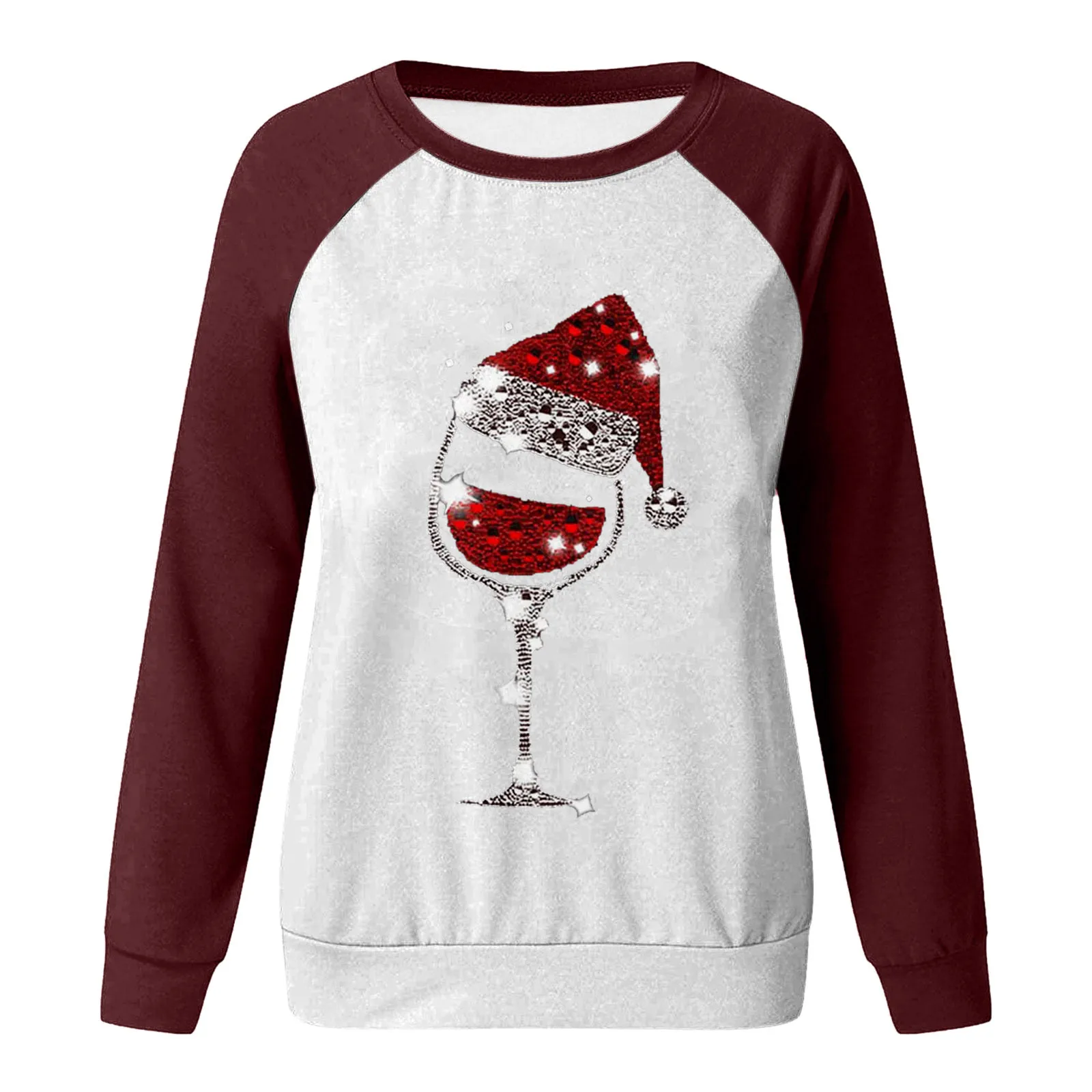 Ladies Christmas Print Casual Sweatshirt Round Neck Long Sleeve Raglan Sweatshirt Top Autumn Winter Leisure Outfit Casual Wear