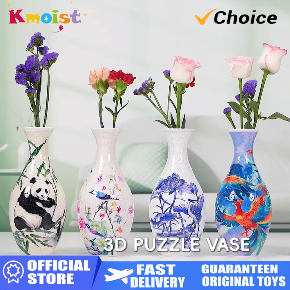 3D Puzzle Vase Blue and White Porcelain Design Made Plastic Home Decoration and Flower Arrangement Housewarming Kids Toys Gifts