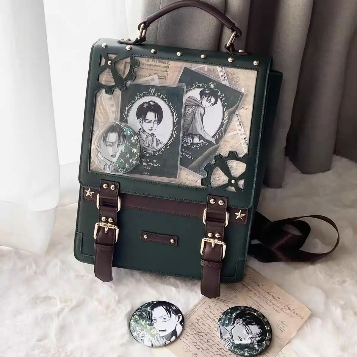 

JIAERDI Vintage Harajuku Studded Backpack Women Badge Large Capacity Transparent Ita Bag Punk Color Block Mochilas Mujer 2025