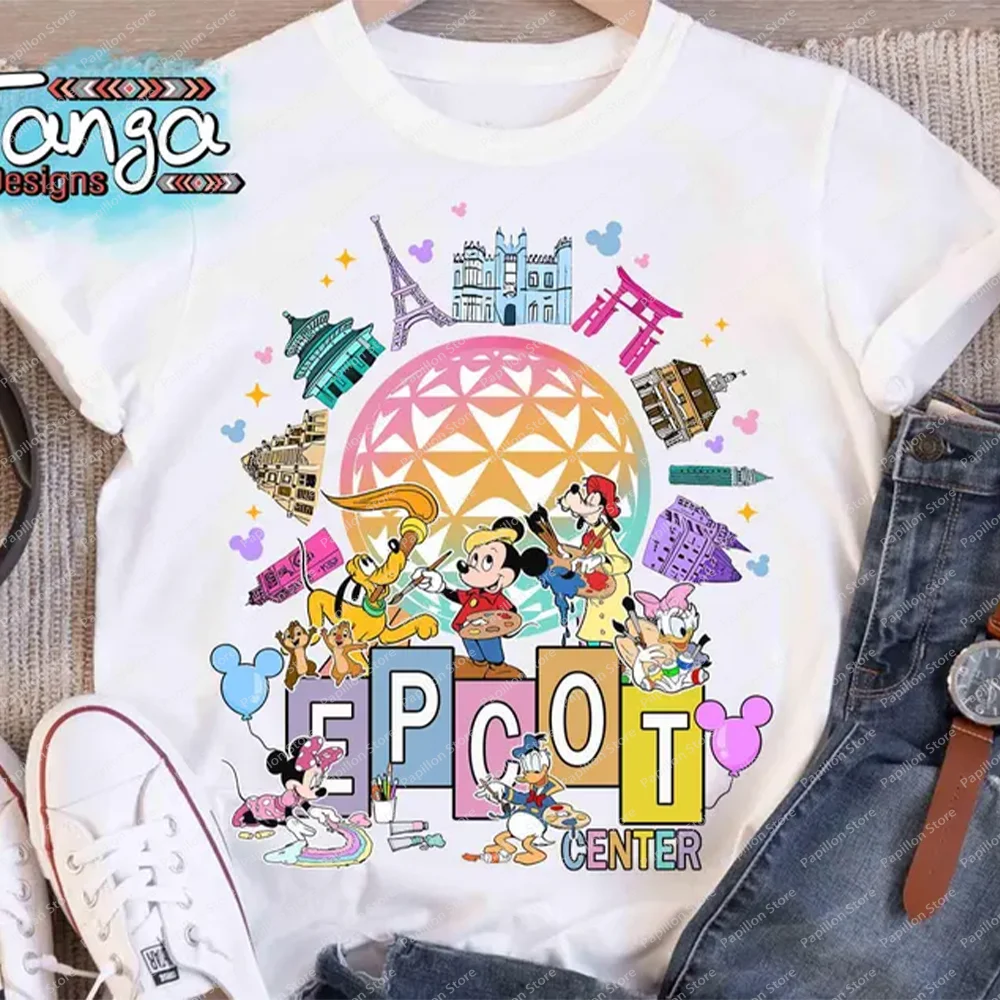 قميص Epcot Center ميكي فريندز للفنانين مهرجان ديزني Epcot الدولي 2025 تي شيرت متطابق مع منتجع Wdw عطلة عائلية جديد