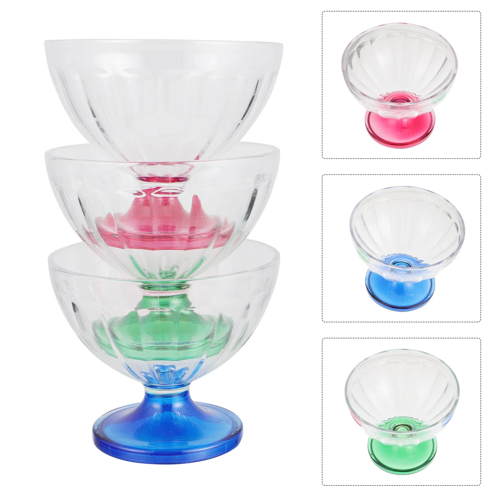 

3 Pcs Ice Cream Cup Reusable Hard Plastic Cups Disposable with Lid Desserts Containers for Parties Glass Clear Party Mug