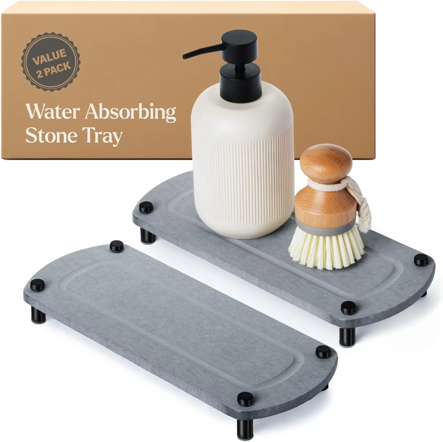 

Набор из 2-х влагопоглощающих каменных подставок для мыла для кухни и ванной, быстросохнущие, из диатомитовой земли