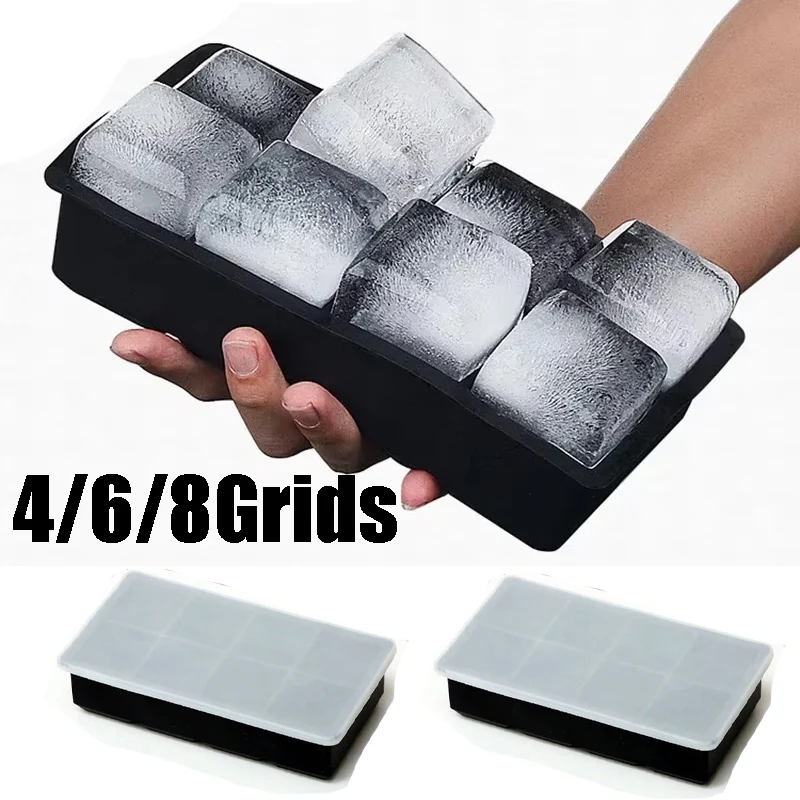 

4/6/8/Grid Big Ice Tray Mold Giant Jumbo Large Food Grade Silicone Ice Cube Square Tray Mold DIY Ice Maker Ice Cube Tray