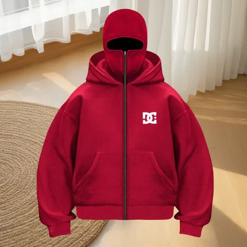 

New autumn and winter masked men's casual hoodie jacket, fashionable windproof and warm double-layer hooded men's sportswear