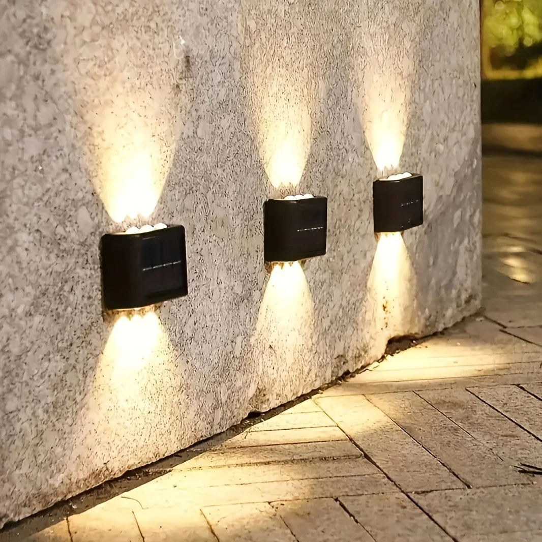1/4 Pack Solar Wall Lights, 6Led Outdoor Patio Villa Garden Decorative Landscape Lighting, Semi Flush Mount Sconce, Plastic Mate