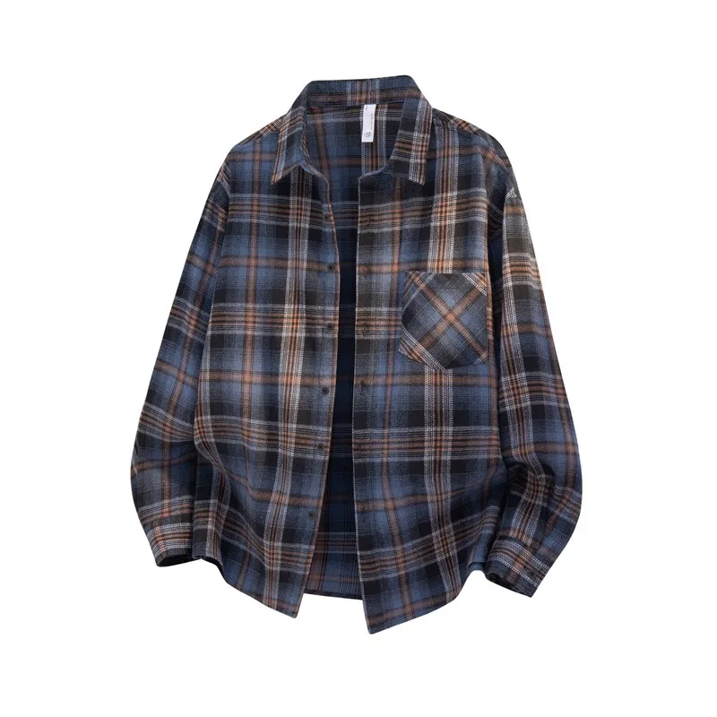 

Men's Blue Brown Plaid Flannel Shirt Casual Loose Long Sleeve Button Down Shirt for Spring Autumn Daily Wear