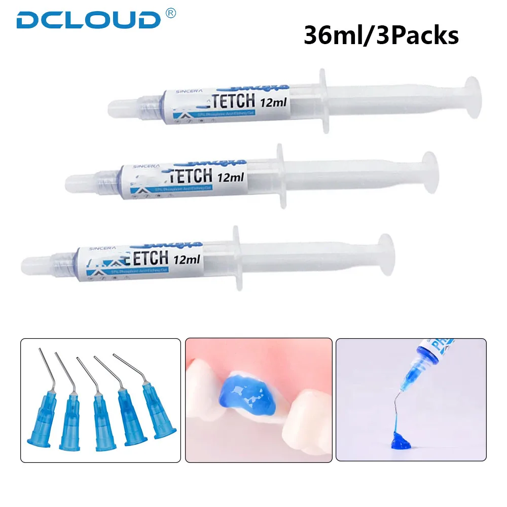 

3Packs Dental Etchant Acid Etching Gel 37% Phosphoric Syringe Orthodontic Light Cure Adhesive Bonding Paste Primer Orthodontic