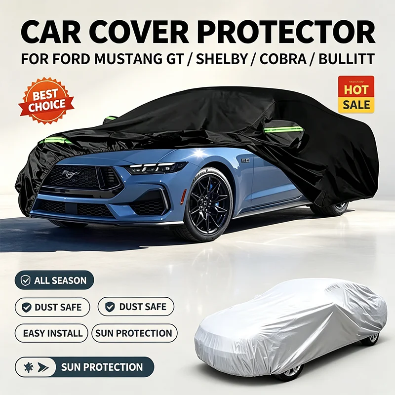 For Ford Mustang 1994-2023 GT Shelby Cobra Bullitt Waterproof Car Cover Rain Snow Dust Hail