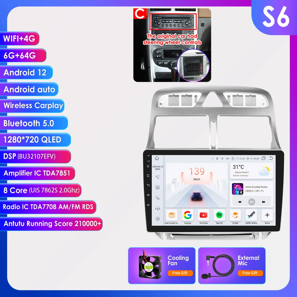 8GB 128GB Android 14 autoradio voor Peugeot 307 307CC 307SW 2002-2013 Intelligente Carplay auto multimediaspeler GPS 4G 7862