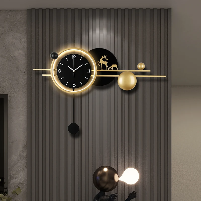 

Modern Wall Clock With LED Ambient Light Silent Movement Luxury Home Decor Living Room Bedroom Office Decorative Lighting