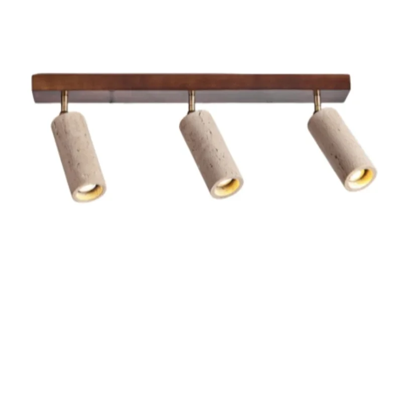 Lámpara de techo de travertino amarillo de estilo japonés Wabi-Sabi, foco de 3 cabezales de piedra cueva para dormitorio, guardarropa, pasillo, tienda de ropa
