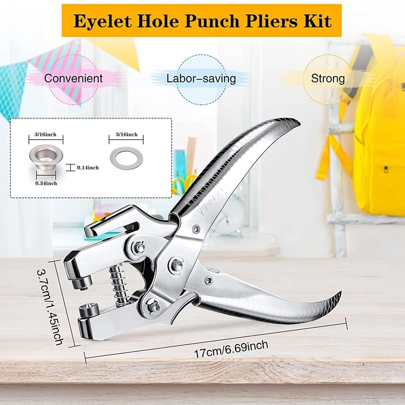 3/16 Inch Grommet Eyelet Plier Set Eyelet Hole Punch Pliers Grommet Hand Press Plier With 200 Pieces Of Grommets Eyelets