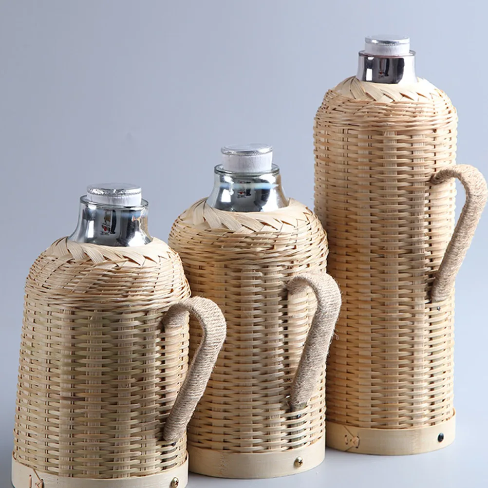 

1Pcs Traditional Bamboo Woven Thermal Bottle High Performance Heat Retention Water Kettle for Tea Coffee Home Decoration Use