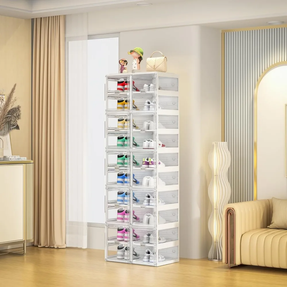 Shoe Organizer, Portable Shoes Rack for Closet, Shoe Storage Boxes, Foldable Shoe Cabinet for Entryway, Easy Assemble Plastic image 3