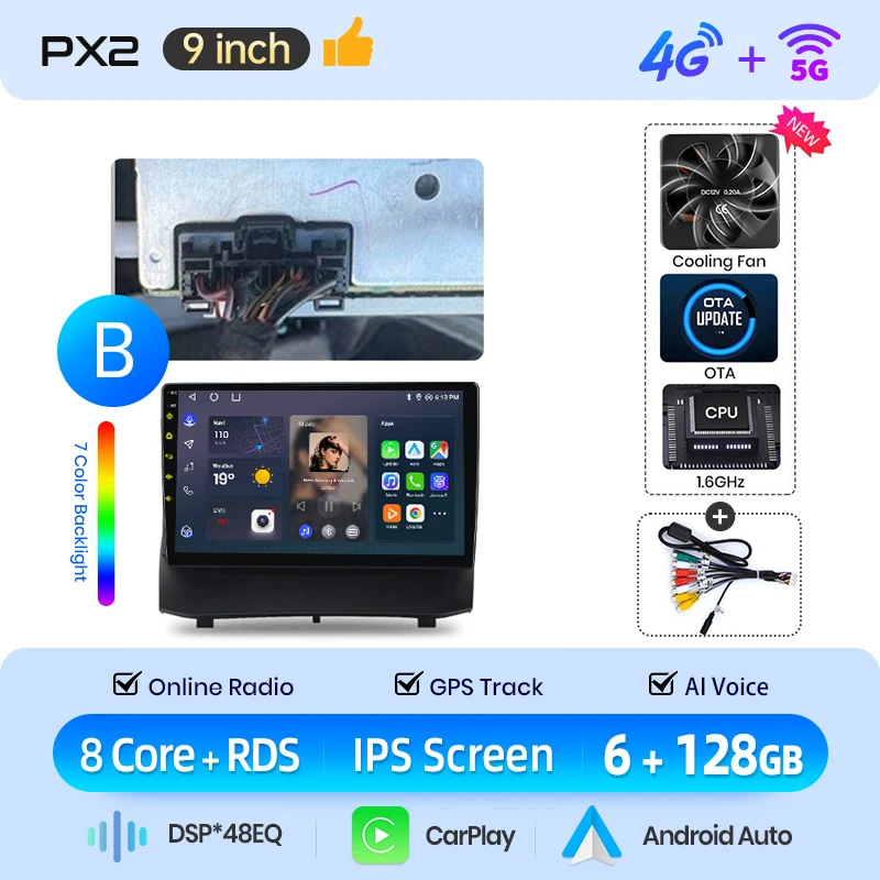 AWESAFE Draadloze CarPlay Android Auto Radio voor Ford Fiesta Mk 6 2009 2010 2011-2013 Plug & Play FM BT RDS DSP 4G GPS Multimedia