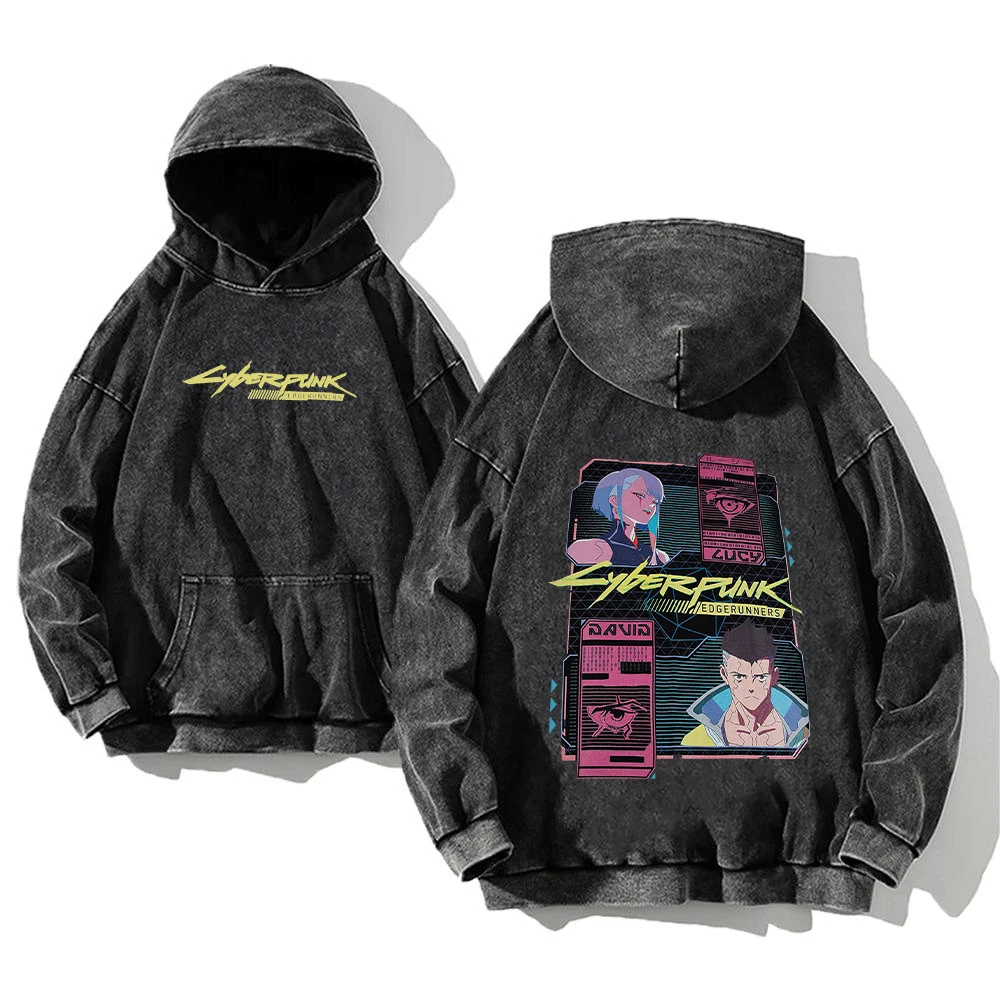 Anime Cyberpunk: Edgerunners Washed Hoodies Printed Casual Men Contains Cotton High Quality Fashion Loose Pullover Unisex