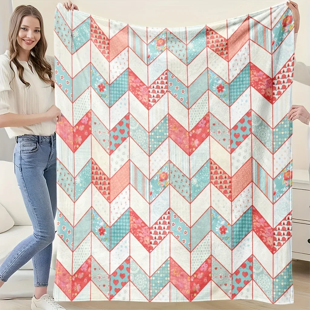 Geometric color fresh color block love heart pattern blanket knitted texture pattern flannel blanket color matching harmonious m