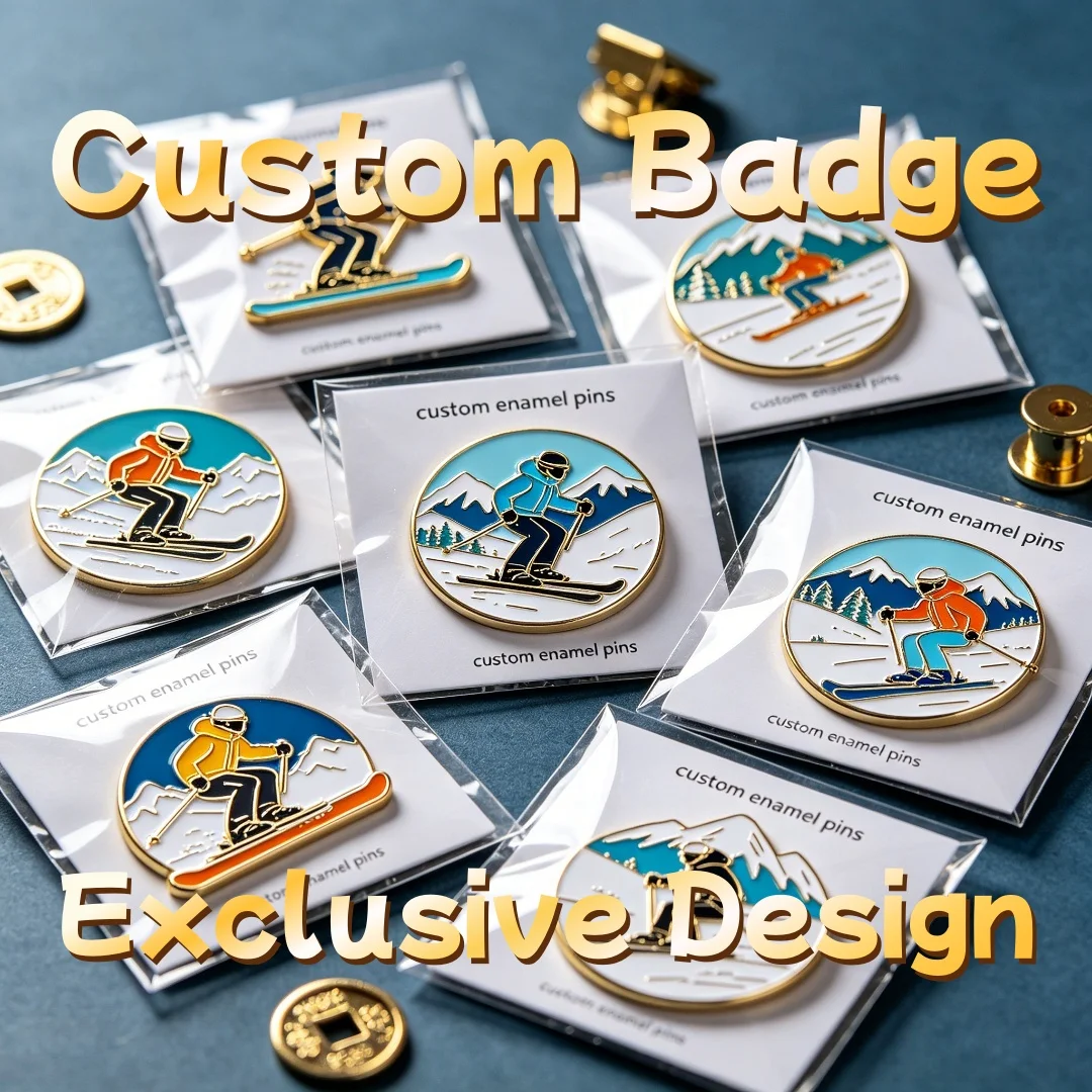 Custom Enamel Pins Ski Skier Mountain Snow Lapel Pin Winter Sport Backpack Jacket Decor Gift For Ski Lovers Souvenir