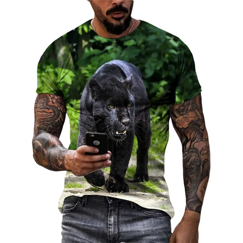 Fashion Popular New Panther graphic t shirts Summer Trend Men Casual Handsome Short Sleeve 3D Animal Printing O-neck Tees Tops